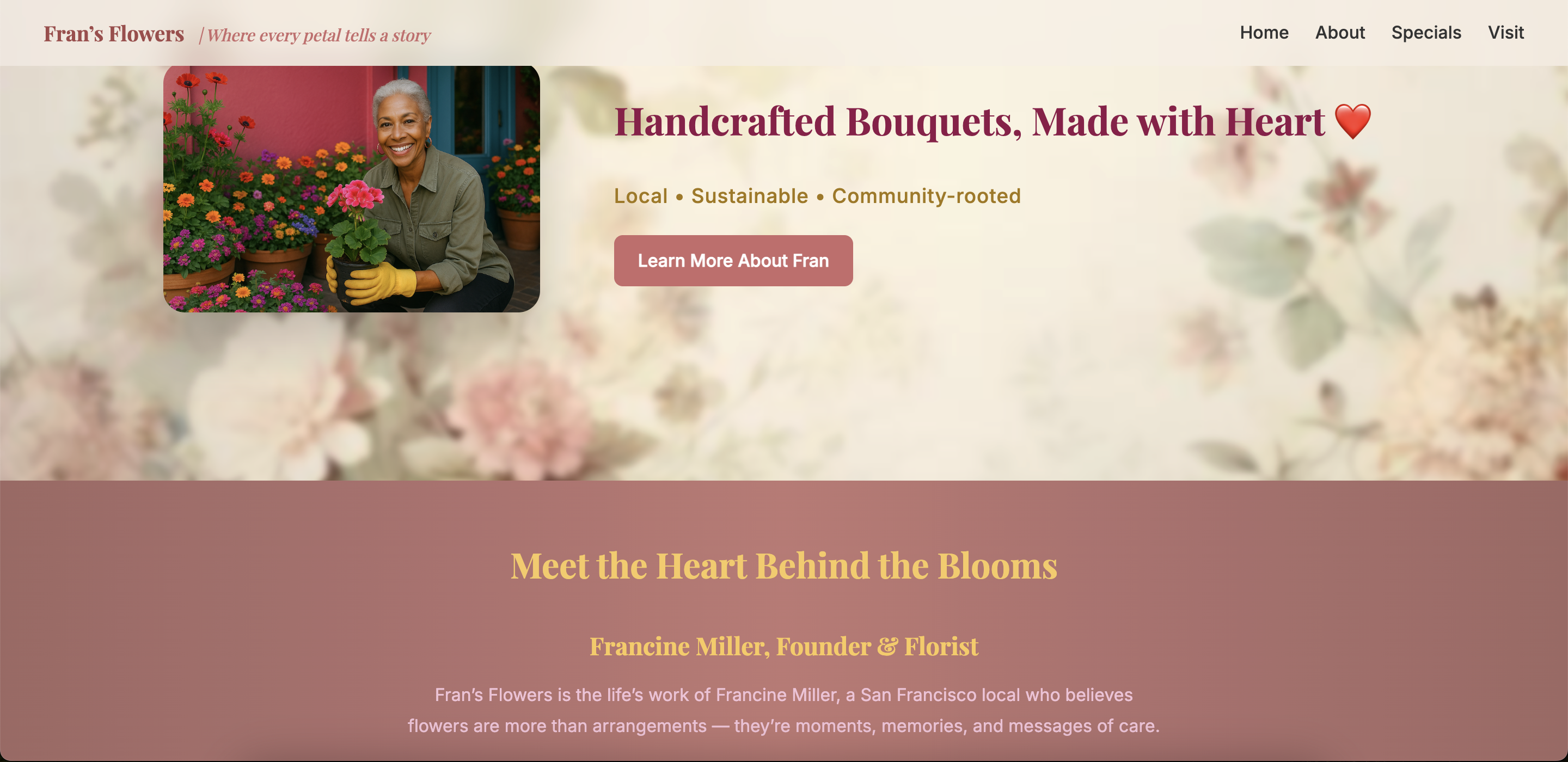Fran's Flowers Website preview