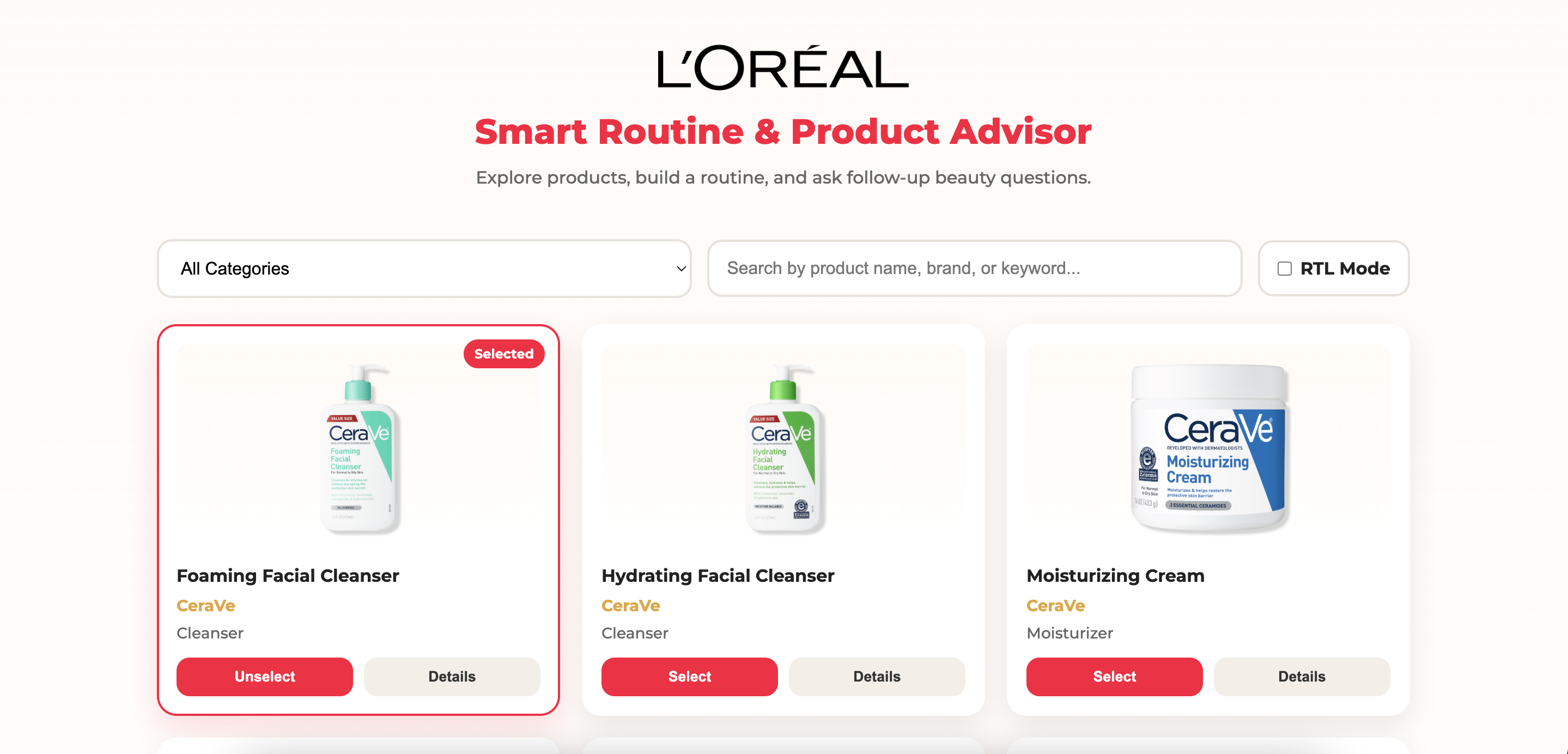 L'Oréal AI Routine Builder preview